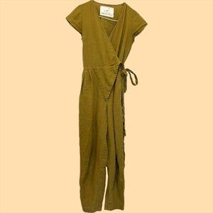 notPERFECTLINEN Margaret Wrap Jumpsuit in Olive 100% Linen